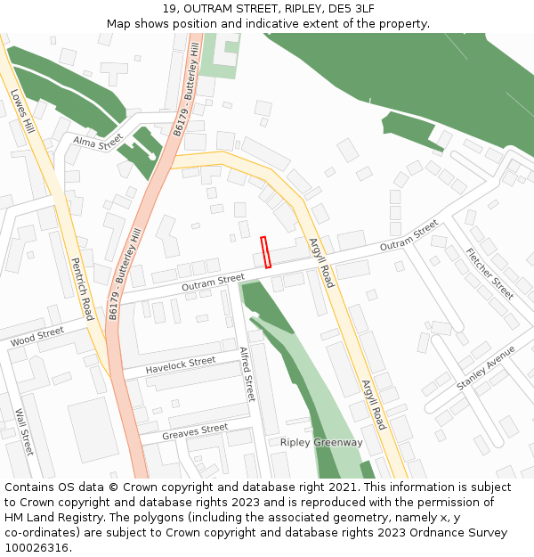 19, OUTRAM STREET, RIPLEY, DE5 3LF: Location map and indicative extent of plot