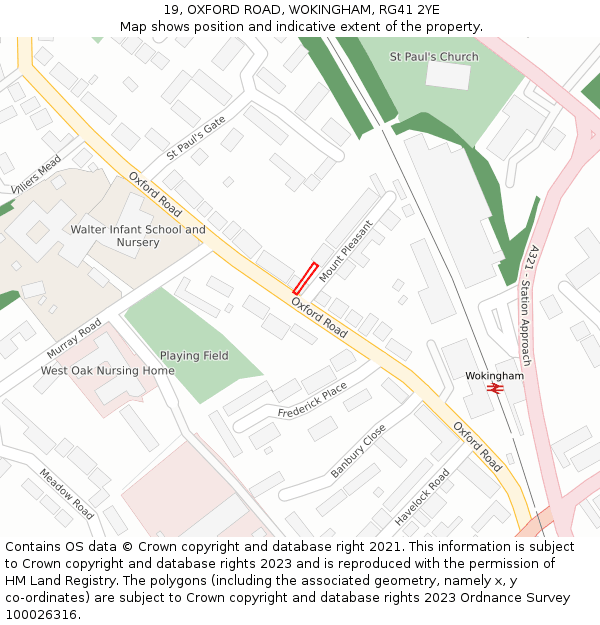 19, OXFORD ROAD, WOKINGHAM, RG41 2YE: Location map and indicative extent of plot