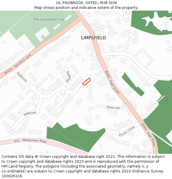 19, PADBROOK, OXTED, RH8 0DW: Location map and indicative extent of plot