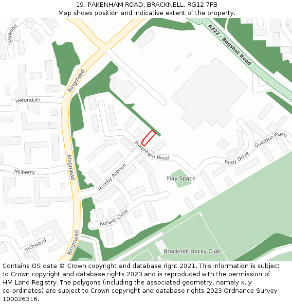 19, PAKENHAM ROAD, BRACKNELL, RG12 7FB: Location map and indicative extent of plot