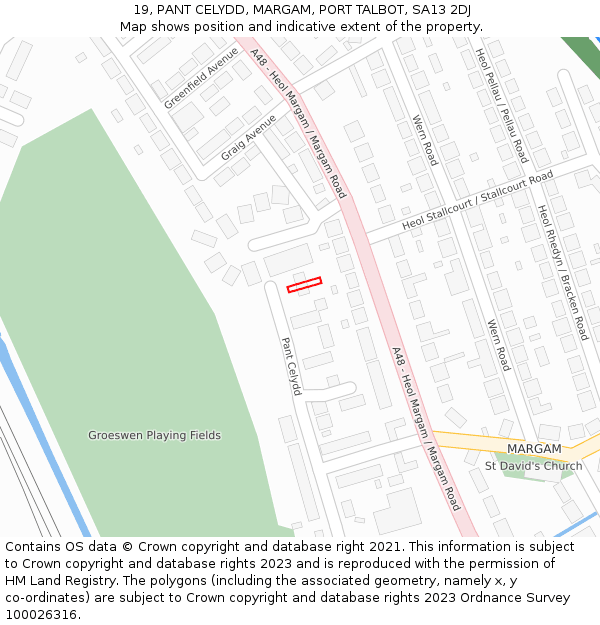 19, PANT CELYDD, MARGAM, PORT TALBOT, SA13 2DJ: Location map and indicative extent of plot