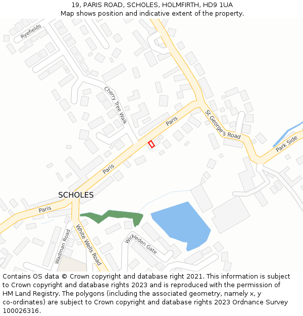 19, PARIS ROAD, SCHOLES, HOLMFIRTH, HD9 1UA: Location map and indicative extent of plot