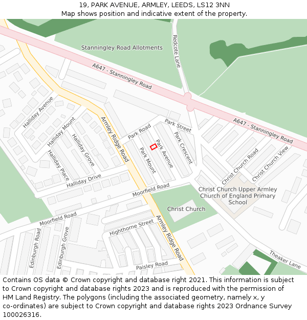 19, PARK AVENUE, ARMLEY, LEEDS, LS12 3NN: Location map and indicative extent of plot