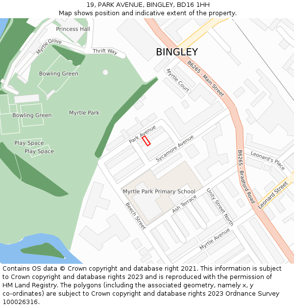 19, PARK AVENUE, BINGLEY, BD16 1HH: Location map and indicative extent of plot