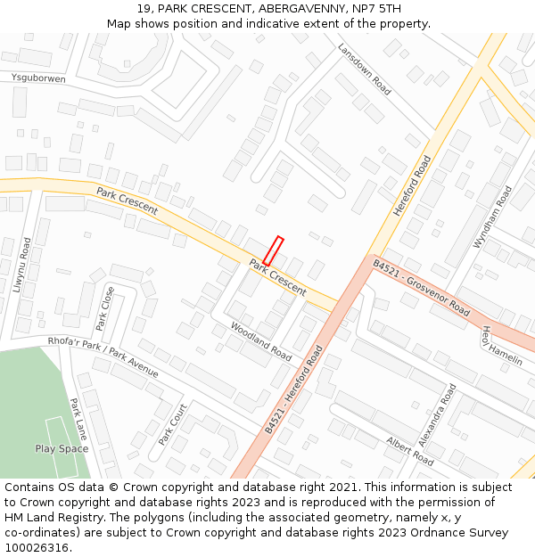 19, PARK CRESCENT, ABERGAVENNY, NP7 5TH: Location map and indicative extent of plot