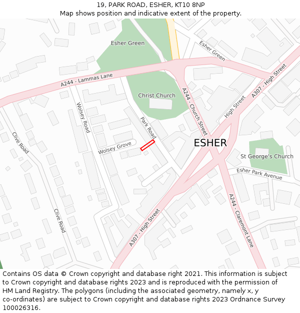 19, PARK ROAD, ESHER, KT10 8NP: Location map and indicative extent of plot