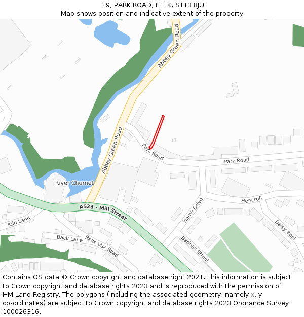 19, PARK ROAD, LEEK, ST13 8JU: Location map and indicative extent of plot