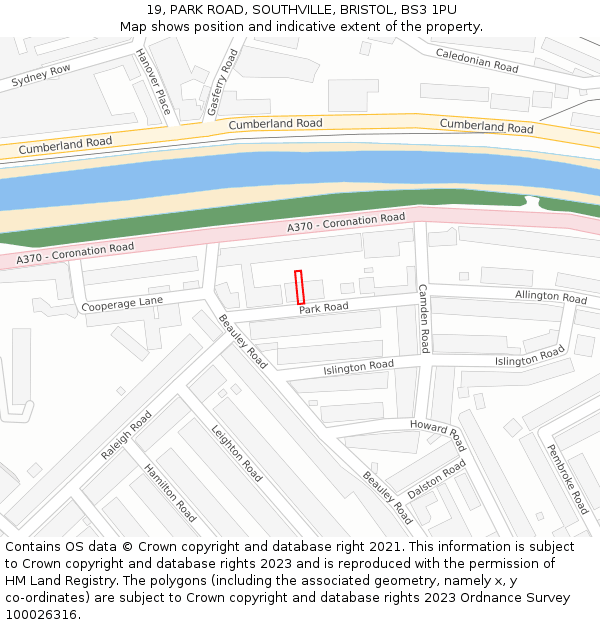 19, PARK ROAD, SOUTHVILLE, BRISTOL, BS3 1PU: Location map and indicative extent of plot
