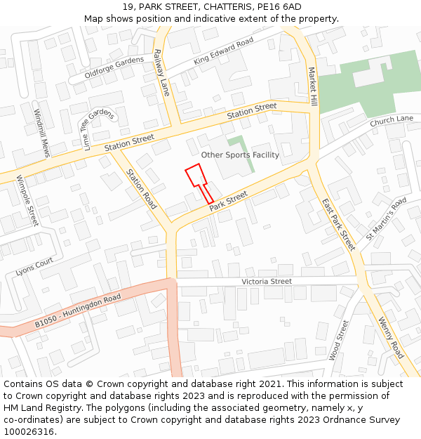 19, PARK STREET, CHATTERIS, PE16 6AD: Location map and indicative extent of plot
