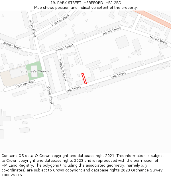 19, PARK STREET, HEREFORD, HR1 2RD: Location map and indicative extent of plot