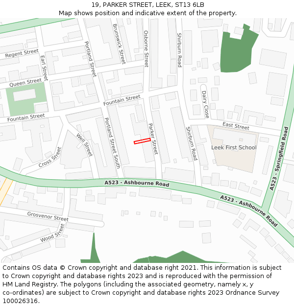 19, PARKER STREET, LEEK, ST13 6LB: Location map and indicative extent of plot