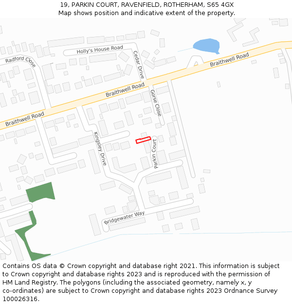 19, PARKIN COURT, RAVENFIELD, ROTHERHAM, S65 4GX: Location map and indicative extent of plot