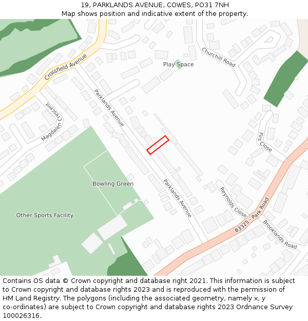 19, PARKLANDS AVENUE, COWES, PO31 7NH: Location map and indicative extent of plot