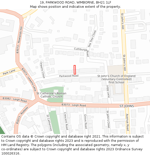 19, PARKWOOD ROAD, WIMBORNE, BH21 1LF: Location map and indicative extent of plot