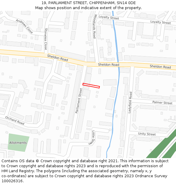 19, PARLIAMENT STREET, CHIPPENHAM, SN14 0DE: Location map and indicative extent of plot
