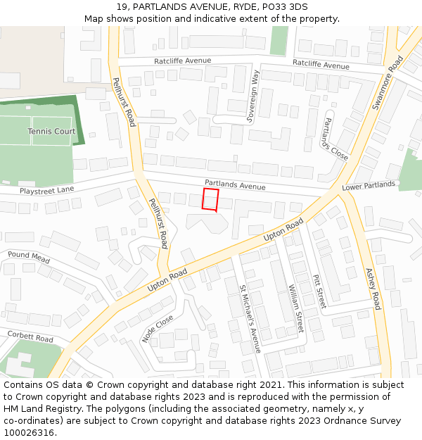 19, PARTLANDS AVENUE, RYDE, PO33 3DS: Location map and indicative extent of plot