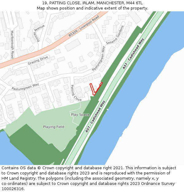 19, PATTING CLOSE, IRLAM, MANCHESTER, M44 6TL: Location map and indicative extent of plot