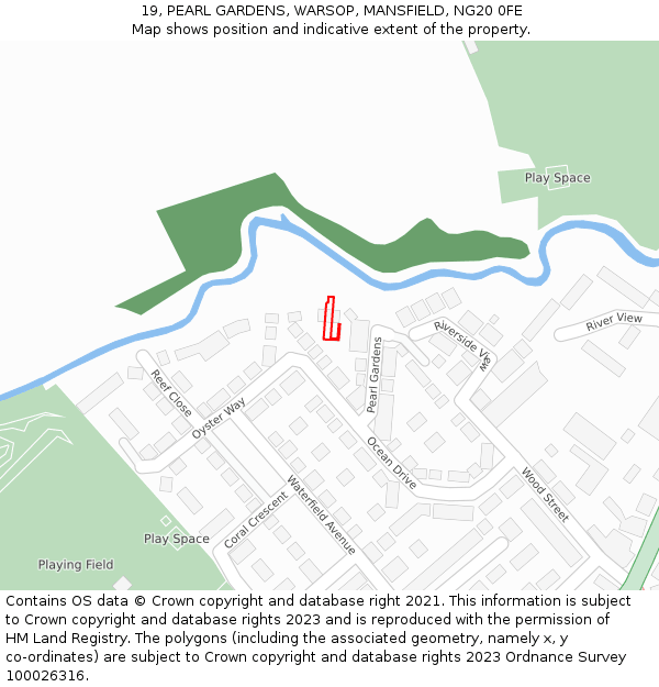 19, PEARL GARDENS, WARSOP, MANSFIELD, NG20 0FE: Location map and indicative extent of plot