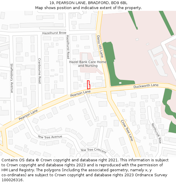 19, PEARSON LANE, BRADFORD, BD9 6BL: Location map and indicative extent of plot