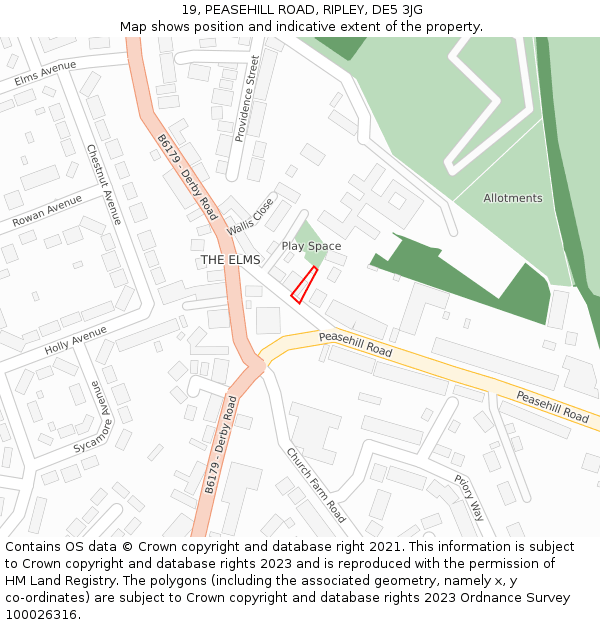 19, PEASEHILL ROAD, RIPLEY, DE5 3JG: Location map and indicative extent of plot