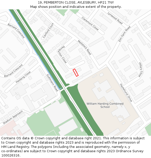 19, PEMBERTON CLOSE, AYLESBURY, HP21 7NY: Location map and indicative extent of plot