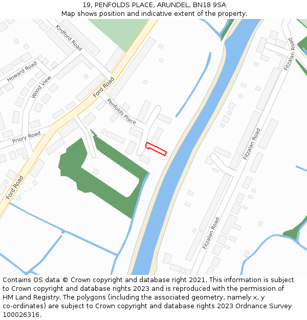 19, PENFOLDS PLACE, ARUNDEL, BN18 9SA: Location map and indicative extent of plot