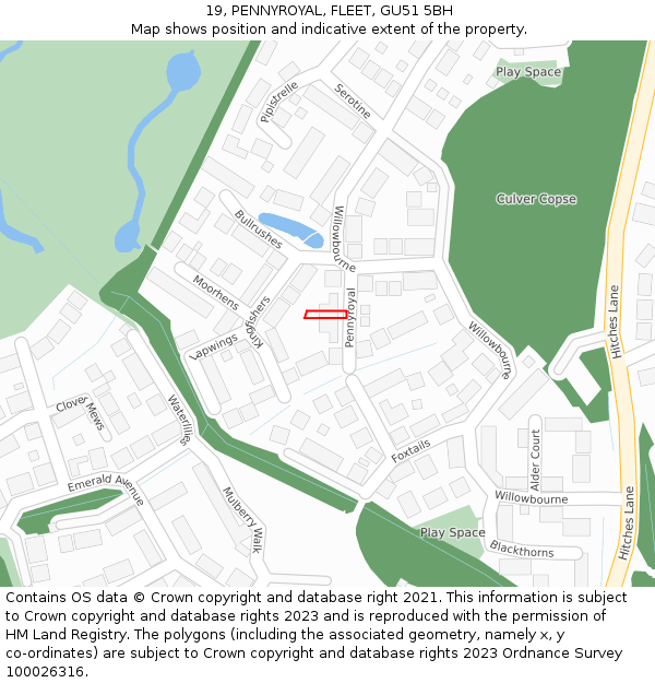 19, PENNYROYAL, FLEET, GU51 5BH: Location map and indicative extent of plot