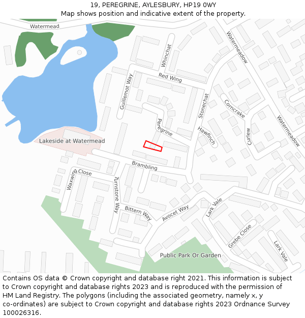 19, PEREGRINE, AYLESBURY, HP19 0WY: Location map and indicative extent of plot