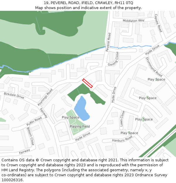 19, PEVEREL ROAD, IFIELD, CRAWLEY, RH11 0TQ: Location map and indicative extent of plot