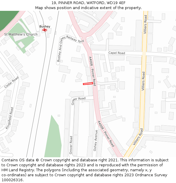 19, PINNER ROAD, WATFORD, WD19 4EF: Location map and indicative extent of plot