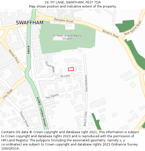 19, PIT LANE, SWAFFHAM, PE37 7DA: Location map and indicative extent of plot