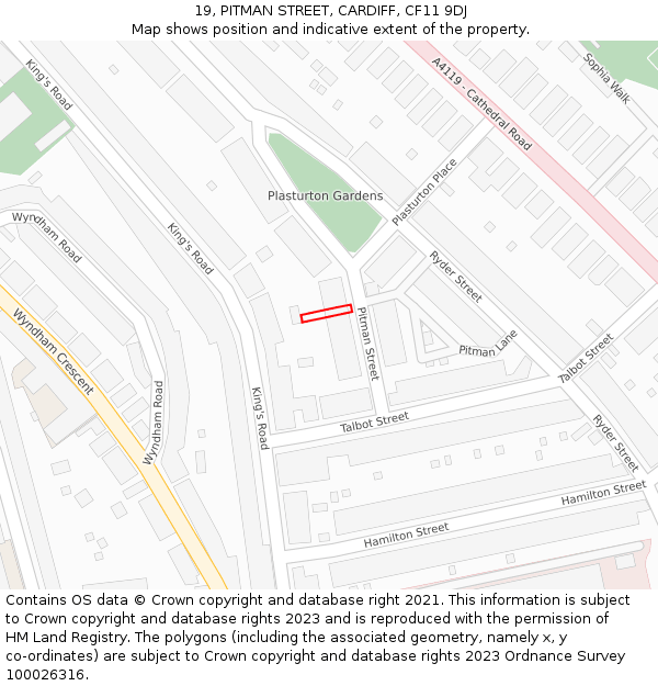 19, PITMAN STREET, CARDIFF, CF11 9DJ: Location map and indicative extent of plot