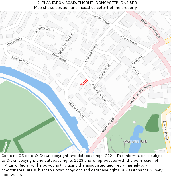 19, PLANTATION ROAD, THORNE, DONCASTER, DN8 5EB: Location map and indicative extent of plot