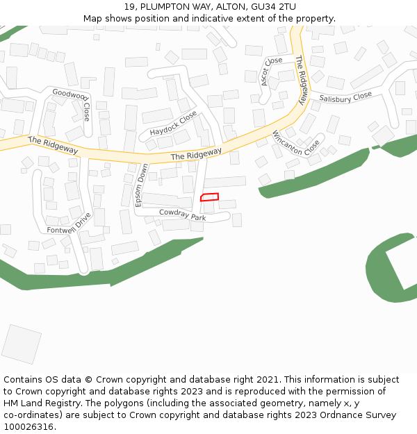 19, PLUMPTON WAY, ALTON, GU34 2TU: Location map and indicative extent of plot