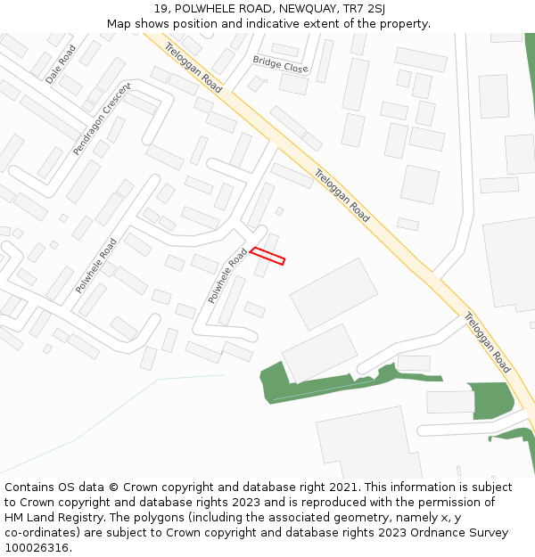 19, POLWHELE ROAD, NEWQUAY, TR7 2SJ: Location map and indicative extent of plot
