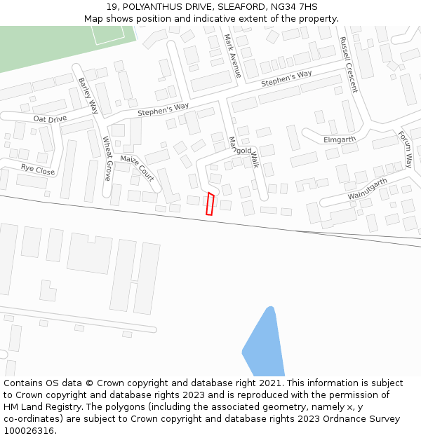 19, POLYANTHUS DRIVE, SLEAFORD, NG34 7HS: Location map and indicative extent of plot