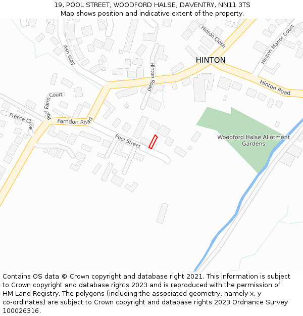 19, POOL STREET, WOODFORD HALSE, DAVENTRY, NN11 3TS: Location map and indicative extent of plot