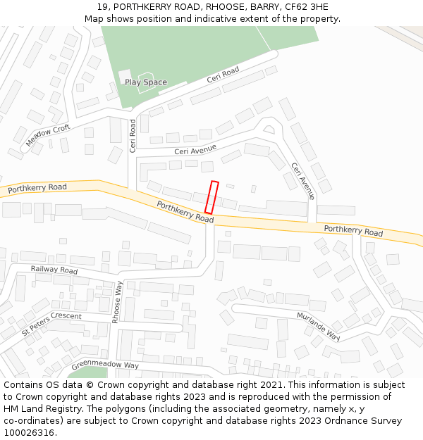 19, PORTHKERRY ROAD, RHOOSE, BARRY, CF62 3HE: Location map and indicative extent of plot
