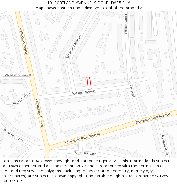 19, PORTLAND AVENUE, SIDCUP, DA15 9HA: Location map and indicative extent of plot