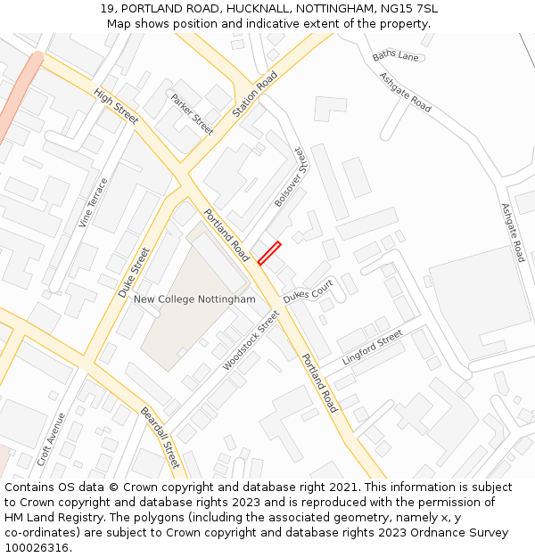 19, PORTLAND ROAD, HUCKNALL, NOTTINGHAM, NG15 7SL: Location map and indicative extent of plot