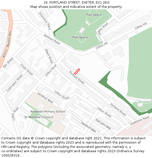 19, PORTLAND STREET, EXETER, EX1 2EG: Location map and indicative extent of plot