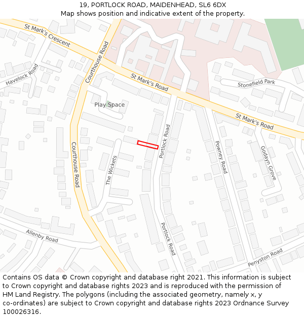 19, PORTLOCK ROAD, MAIDENHEAD, SL6 6DX: Location map and indicative extent of plot