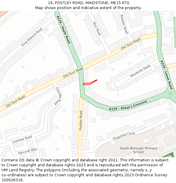 19, POSTLEY ROAD, MAIDSTONE, ME15 6TG: Location map and indicative extent of plot