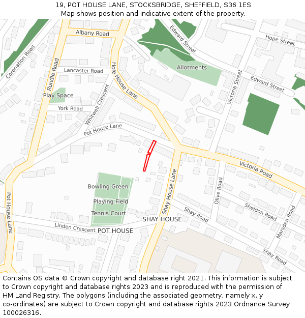 19, POT HOUSE LANE, STOCKSBRIDGE, SHEFFIELD, S36 1ES: Location map and indicative extent of plot
