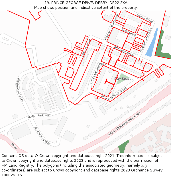 19, PRINCE GEORGE DRIVE, DERBY, DE22 3XA: Location map and indicative extent of plot