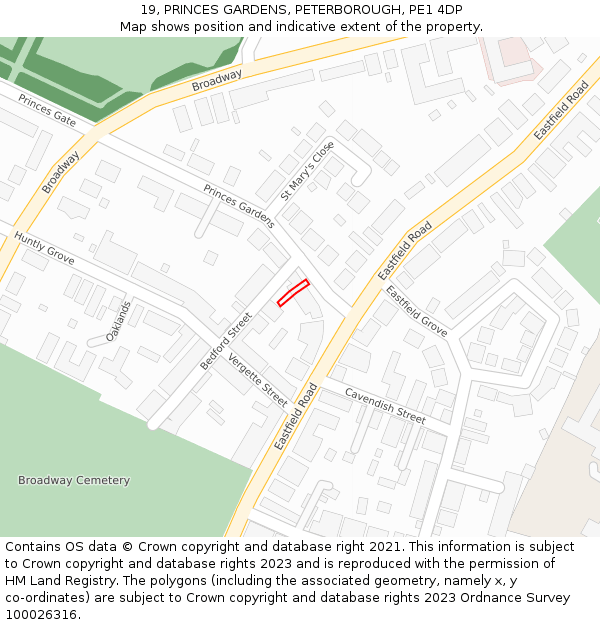 19, PRINCES GARDENS, PETERBOROUGH, PE1 4DP: Location map and indicative extent of plot
