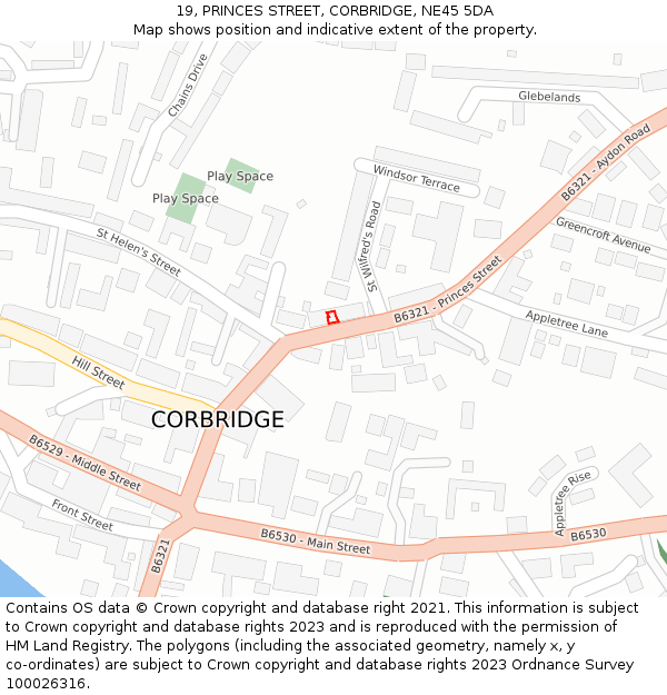 19, PRINCES STREET, CORBRIDGE, NE45 5DA: Location map and indicative extent of plot