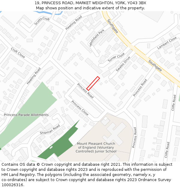 19, PRINCESS ROAD, MARKET WEIGHTON, YORK, YO43 3BX: Location map and indicative extent of plot