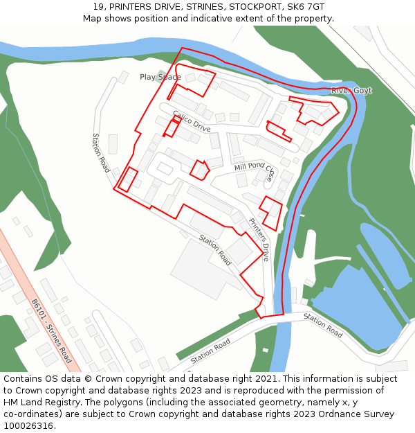 19, PRINTERS DRIVE, STRINES, STOCKPORT, SK6 7GT: Location map and indicative extent of plot