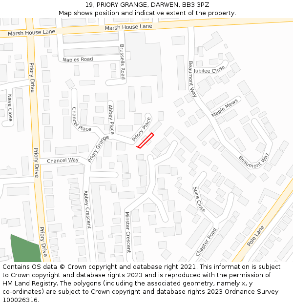 19, PRIORY GRANGE, DARWEN, BB3 3PZ: Location map and indicative extent of plot